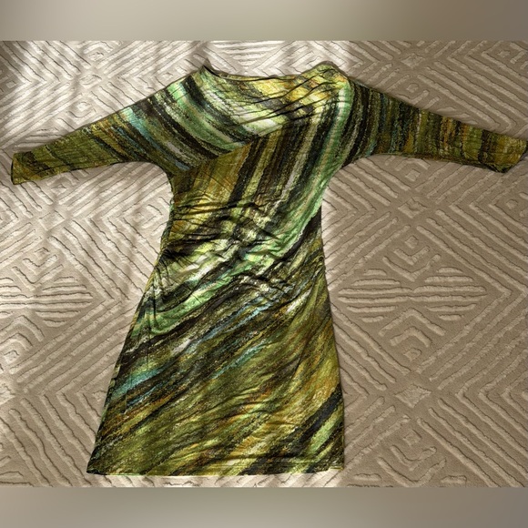 Suzi Chin for Maggy Boutique Green Abstract Draped Midi Dress-Elegant&Flatering - Picture 13 of 16